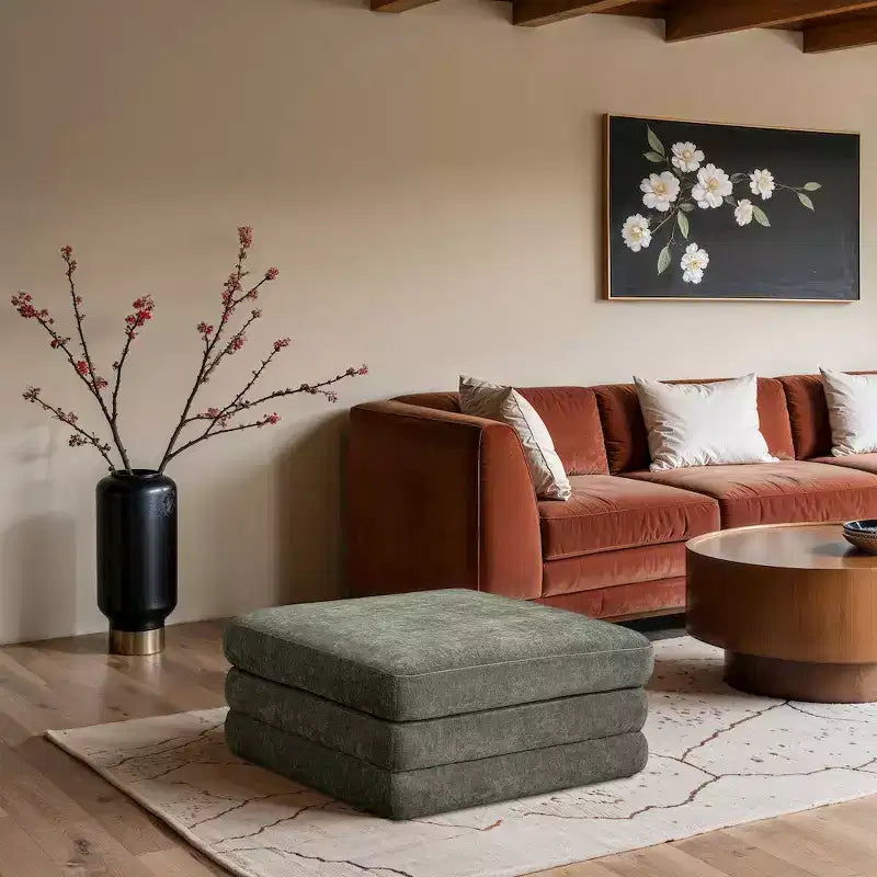 Meridian Furniture, Pouf Modulare Modulare Rivestito in Tessuto Chenille Stellar