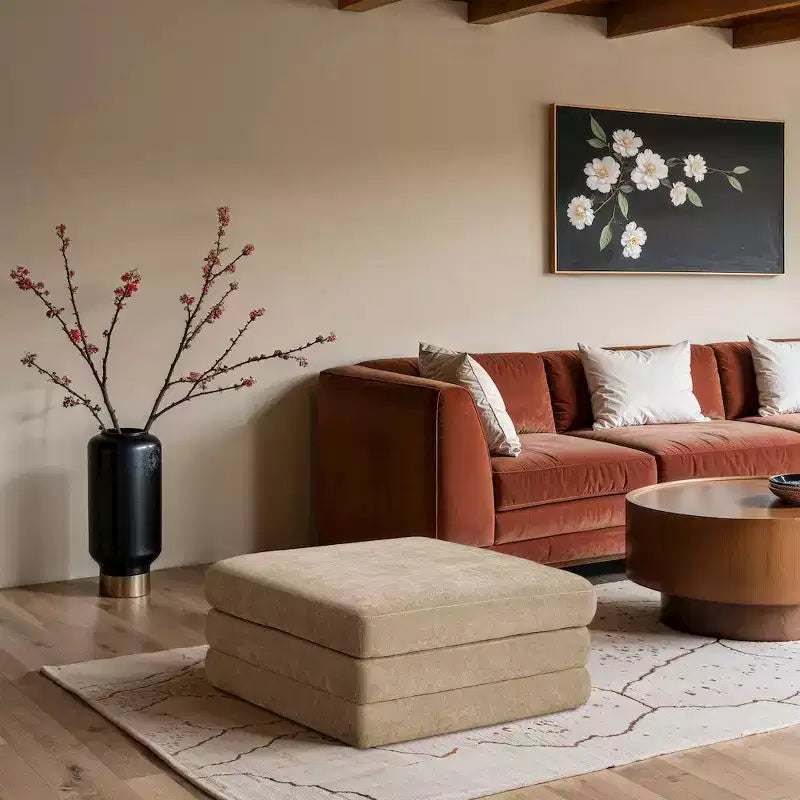 Meridian Furniture, Pouf Modulare Modulare Rivestito in Tessuto Chenille Stellar