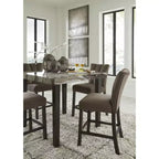 Tavolo da pranzo quadrato ad altezza bancone Signature Design by Ashley Zendalia - piano effetto marmo scuro e beige, 4 posti
