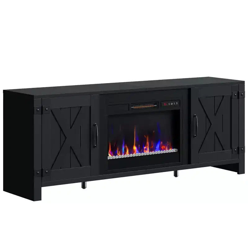 Mobile TV per caminetto Bestier 63, stile rustico, per TV fino a 70", centro di intrattenimento multimediale a LED con caminetto da 23" e mobile con anta scorrevole a granaio
