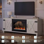 Mobile TV per caminetto Bestier 63, stile rustico, per TV fino a 70", centro di intrattenimento multimediale a LED con caminetto da 23" e mobile con anta scorrevole a granaio