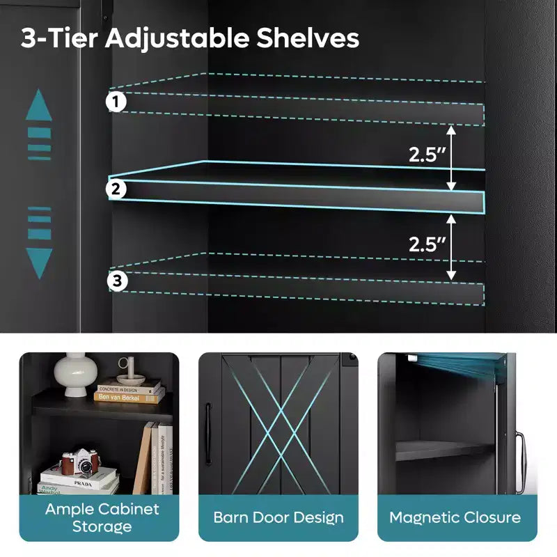 Mobile TV per caminetto Bestier 63, stile rustico, per TV fino a 70", centro di intrattenimento multimediale a LED con caminetto da 23" e mobile con anta scorrevole a granaio