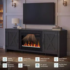 Mobile TV per caminetto Bestier 63, stile rustico, per TV fino a 70", centro di intrattenimento multimediale a LED con caminetto da 23" e mobile con anta scorrevole a granaio