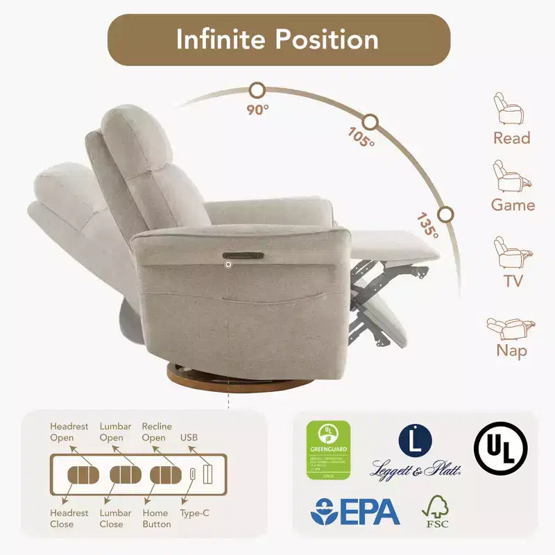 Poltrona reclinabile girevole elettrica triplo-motore Spruce & Spring per cameretta