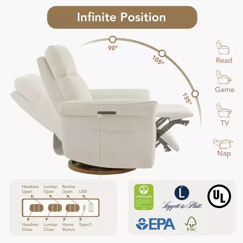Poltrona reclinabile girevole elettrica triplo-motore Spruce & Spring per cameretta