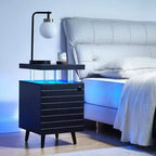 Comodino Moderno con Luci a LED, Tavolino da Notte con Cassetti, 4 Colonne in Acrilico, Tavolino Laterale Indipendente per Camera da Letto e Soggiorno, Nero
