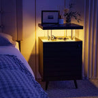 Comodino Moderno con Luci a LED, Tavolino da Notte con Cassetti, 4 Colonne in Acrilico, Tavolino Laterale Indipendente per Camera da Letto e Soggiorno, Nero