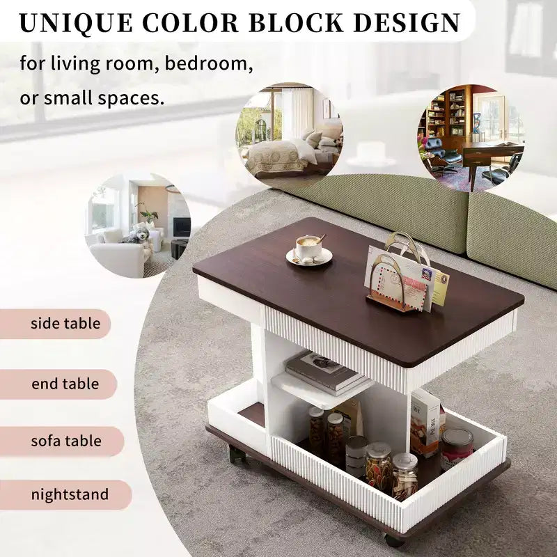 Tavolino Bestier con ruote, tavolino moderno con piano sollevabile e rotazione a 360°, tavolino da divano con spazio contenitivo per soggiorno, camera da letto