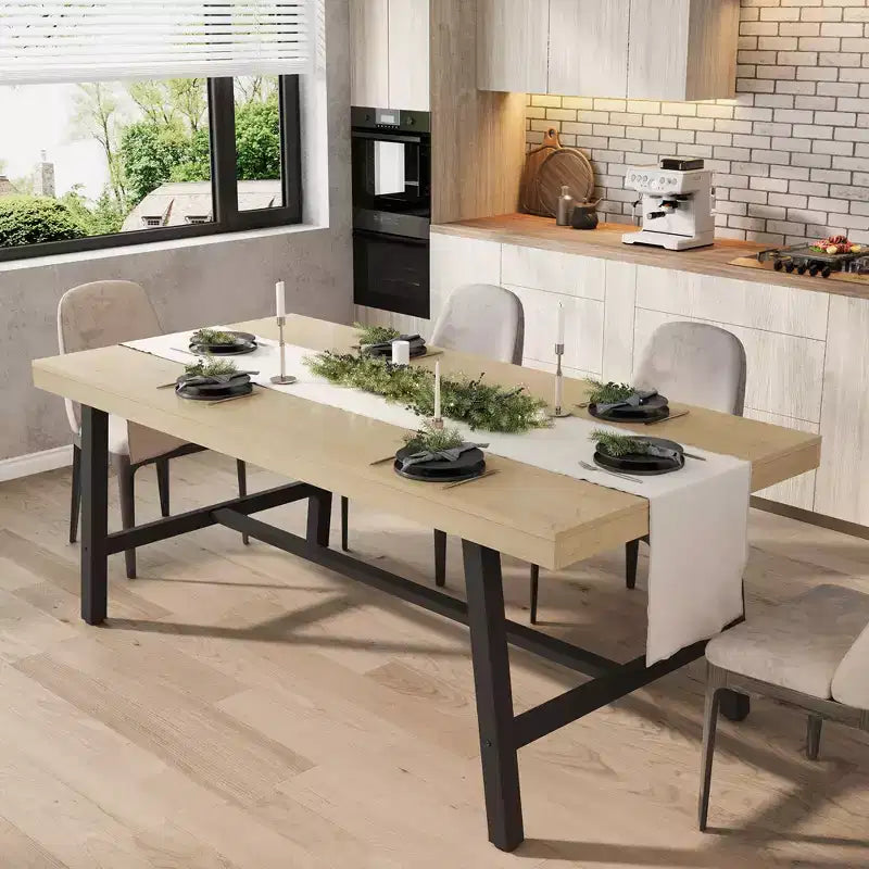 Tavolo da pranzo da 71 pollici per 6-10 persone, tavolo da cucina rettangolare moderno in stile rustico, con piedini regolabili e robusta struttura in metallo, per sala da pranzo, soggiorno, senza sedie