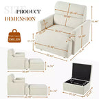 Poltrona oversize CLIHOME con pouf contenitore, poltrona accentata ampia, poltrona da lettura imbottita in stile Mid-Century, divano con seduta profonda