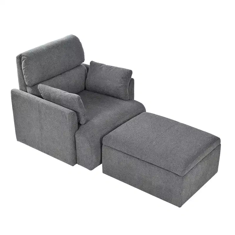 Poltrona oversize CLIHOME con pouf contenitore, poltrona accentata ampia, poltrona da lettura imbottita in stile Mid-Century, divano con seduta profonda