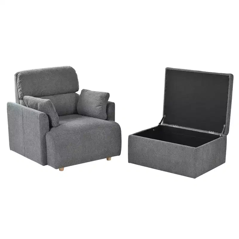 Poltrona oversize CLIHOME con pouf contenitore, poltrona accentata ampia, poltrona da lettura imbottita in stile Mid-Century, divano con seduta profonda
