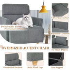 Poltrona oversize CLIHOME con pouf contenitore, poltrona accentata ampia, poltrona da lettura imbottita in stile Mid-Century, divano con seduta profonda