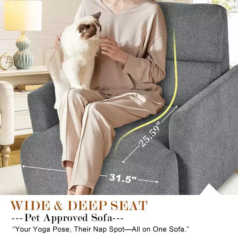 Poltrona oversize CLIHOME con pouf contenitore, poltrona accentata ampia, poltrona da lettura imbottita in stile Mid-Century, divano con seduta profonda