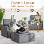 Poltrona oversize CLIHOME con pouf contenitore, poltrona accentata ampia, poltrona da lettura imbottita in stile Mid-Century, divano con seduta profonda
