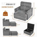 Poltrona oversize CLIHOME con pouf contenitore, poltrona accentata ampia, poltrona da lettura imbottita in stile Mid-Century, divano con seduta profonda