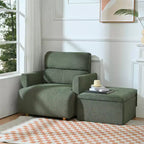 Poltrona oversize CLIHOME con pouf contenitore, poltrona accentata ampia, poltrona da lettura imbottita in stile Mid-Century, divano con seduta profonda