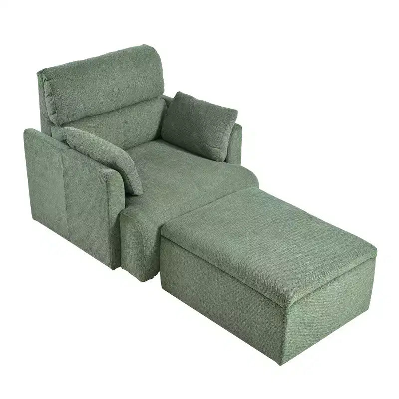 Poltrona oversize CLIHOME con pouf contenitore, poltrona accentata ampia, poltrona da lettura imbottita in stile Mid-Century, divano con seduta profonda