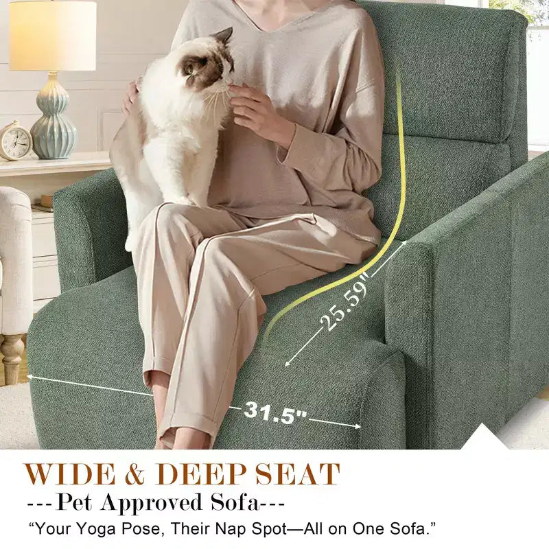 Poltrona oversize CLIHOME con pouf contenitore, poltrona accentata ampia, poltrona da lettura imbottita in stile Mid-Century, divano con seduta profonda