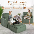 Poltrona oversize CLIHOME con pouf contenitore, poltrona accentata ampia, poltrona da lettura imbottita in stile Mid-Century, divano con seduta profonda