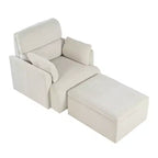 Poltrona oversize CLIHOME con pouf contenitore, poltrona accentata ampia, poltrona da lettura imbottita in stile Mid-Century, divano con seduta profonda