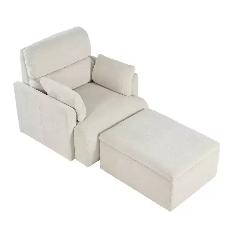 Poltrona oversize CLIHOME con pouf contenitore, poltrona accentata ampia, poltrona da lettura imbottita in stile Mid-Century, divano con seduta profonda