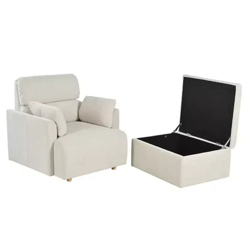 Poltrona oversize CLIHOME con pouf contenitore, poltrona accentata ampia, poltrona da lettura imbottita in stile Mid-Century, divano con seduta profonda