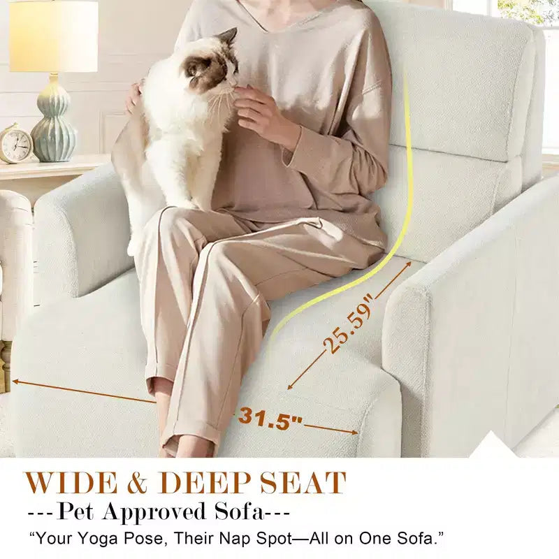 Poltrona oversize CLIHOME con pouf contenitore, poltrona accentata ampia, poltrona da lettura imbottita in stile Mid-Century, divano con seduta profonda