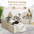 Poltrona oversize CLIHOME con pouf contenitore, poltrona accentata ampia, poltrona da lettura imbottita in stile Mid-Century, divano con seduta profonda