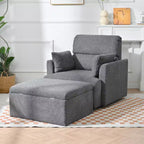 Poltrona oversize CLIHOME con pouf contenitore, poltrona accentata ampia, poltrona da lettura imbottita in stile Mid-Century, divano con seduta profonda