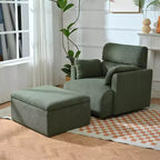 Poltrona oversize CLIHOME con pouf contenitore, poltrona accentata ampia, poltrona da lettura imbottita in stile Mid-Century, divano con seduta profonda