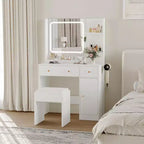 Toeletta da Trucco con Specchio, Grande Comò da 37W con Cassetti e Sgabello, Tavolo da Trucco Moderno per Camera da Letto con Spazi Ristretti