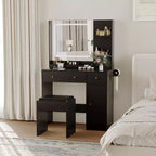 Toeletta da Trucco con Specchio, Grande Comò da 37W con Cassetti e Sgabello, Tavolo da Trucco Moderno per Camera da Letto con Spazi Ristretti