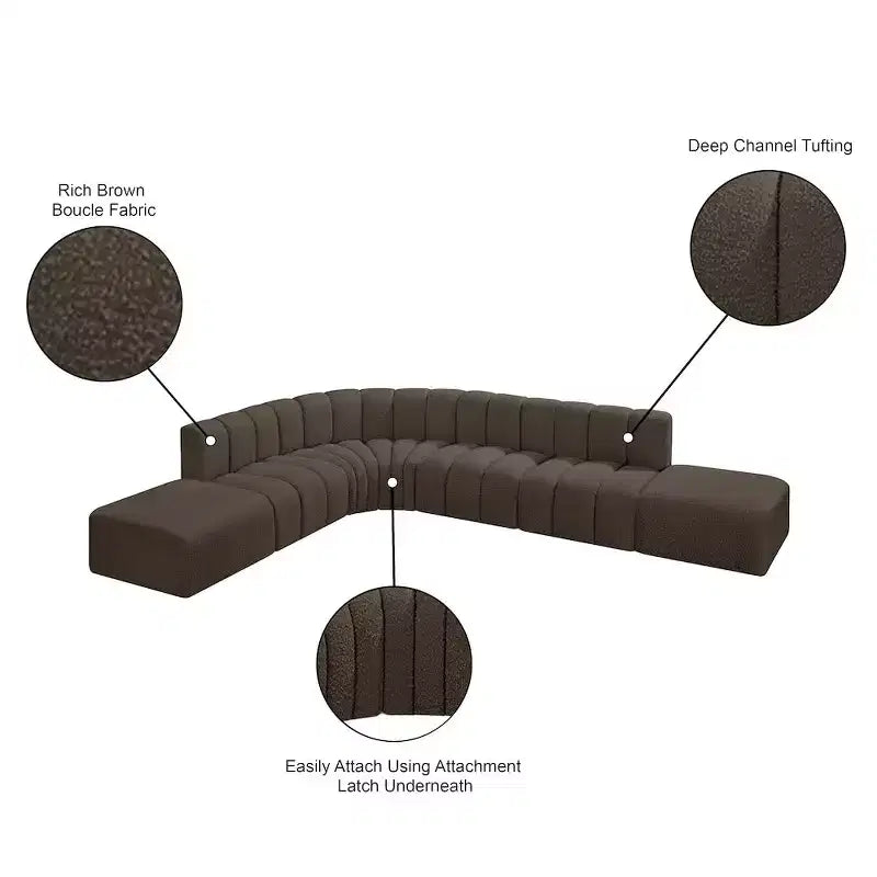 Divano componibile Meridian Furniture Arc in tessuto bouclé marrone