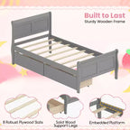Struttura Letto a Una Piazza Costway con 2 Cassetti Contenitore, Base Letto in Legno con Testiera Beige/Bianco