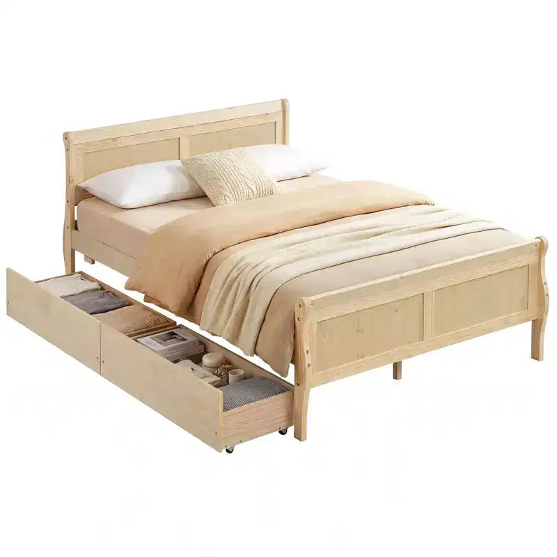 Struttura Letto a Una Piazza Costway con 2 Cassetti Contenitore, Base Letto in Legno con Testiera Beige/Bianco
