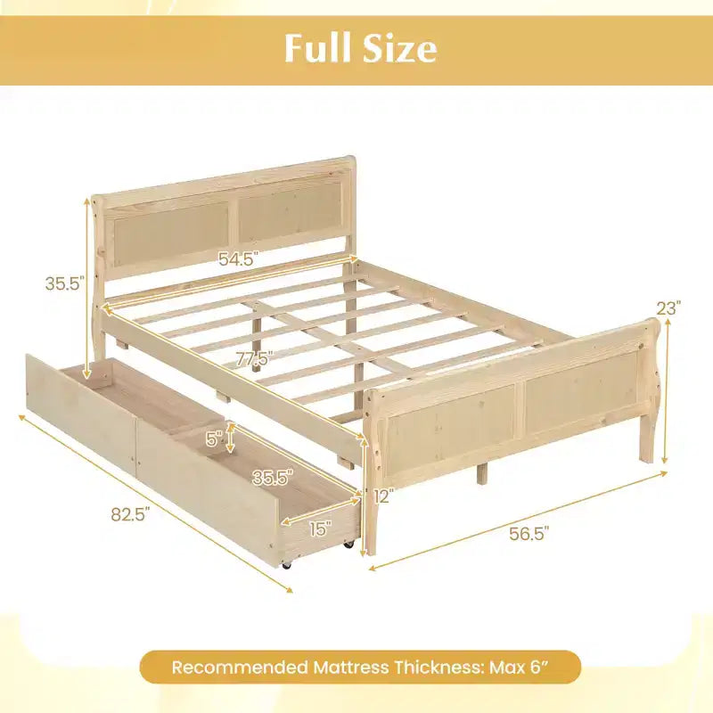 Struttura Letto a Una Piazza Costway con 2 Cassetti Contenitore, Base Letto in Legno con Testiera Beige/Bianco