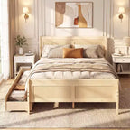 Struttura Letto a Una Piazza Costway con 2 Cassetti Contenitore, Base Letto in Legno con Testiera Beige/Bianco