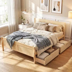 Struttura Letto a Una Piazza Costway con 2 Cassetti Contenitore, Base Letto in Legno con Testiera Beige/Bianco
