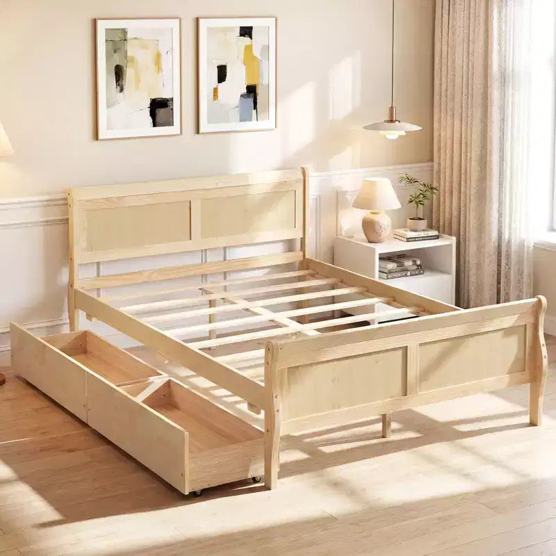 Struttura Letto a Una Piazza Costway con 2 Cassetti Contenitore, Base Letto in Legno con Testiera Beige/Bianco