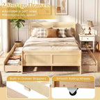 Struttura Letto a Una Piazza Costway con 2 Cassetti Contenitore, Base Letto in Legno con Testiera Beige/Bianco