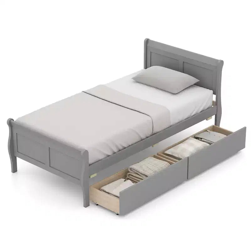 Struttura Letto a Una Piazza Costway con 2 Cassetti Contenitore, Base Letto in Legno con Testiera Beige/Bianco
