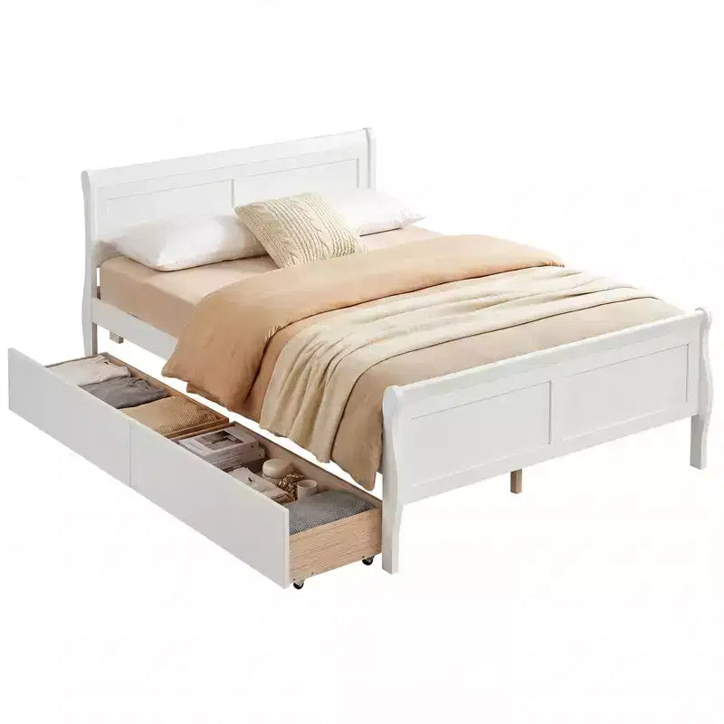 Struttura Letto a Una Piazza Costway con 2 Cassetti Contenitore, Base Letto in Legno con Testiera Beige/Bianco