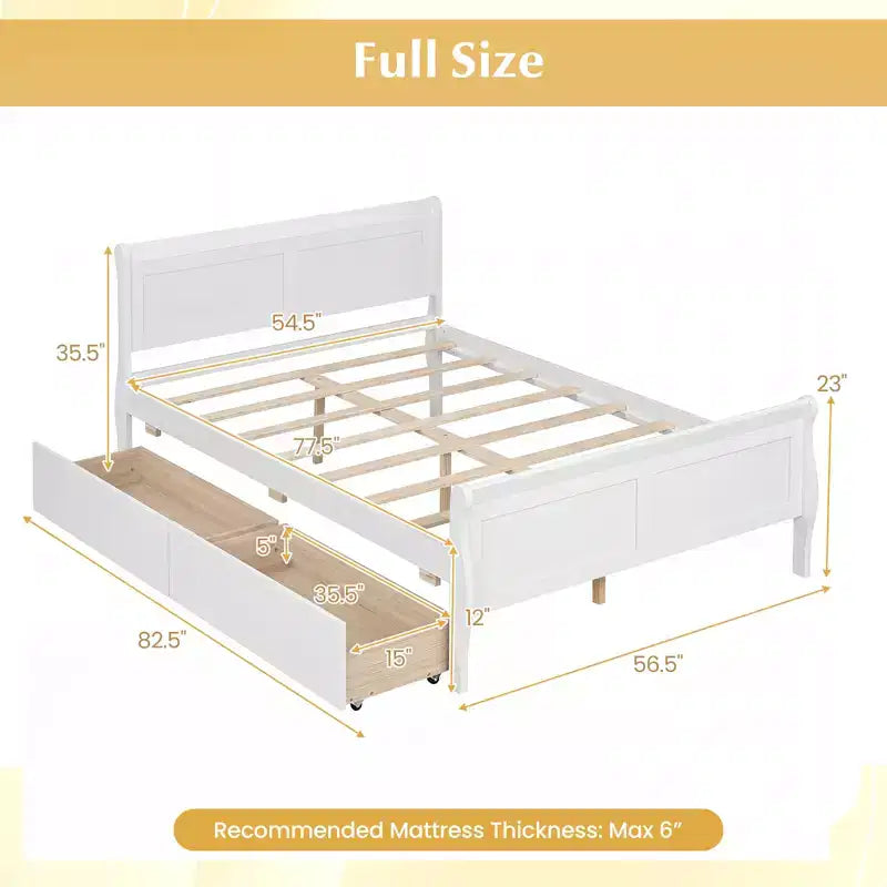 Struttura Letto a Una Piazza Costway con 2 Cassetti Contenitore, Base Letto in Legno con Testiera Beige/Bianco