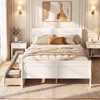 Struttura Letto a Una Piazza Costway con 2 Cassetti Contenitore, Base Letto in Legno con Testiera Beige/Bianco
