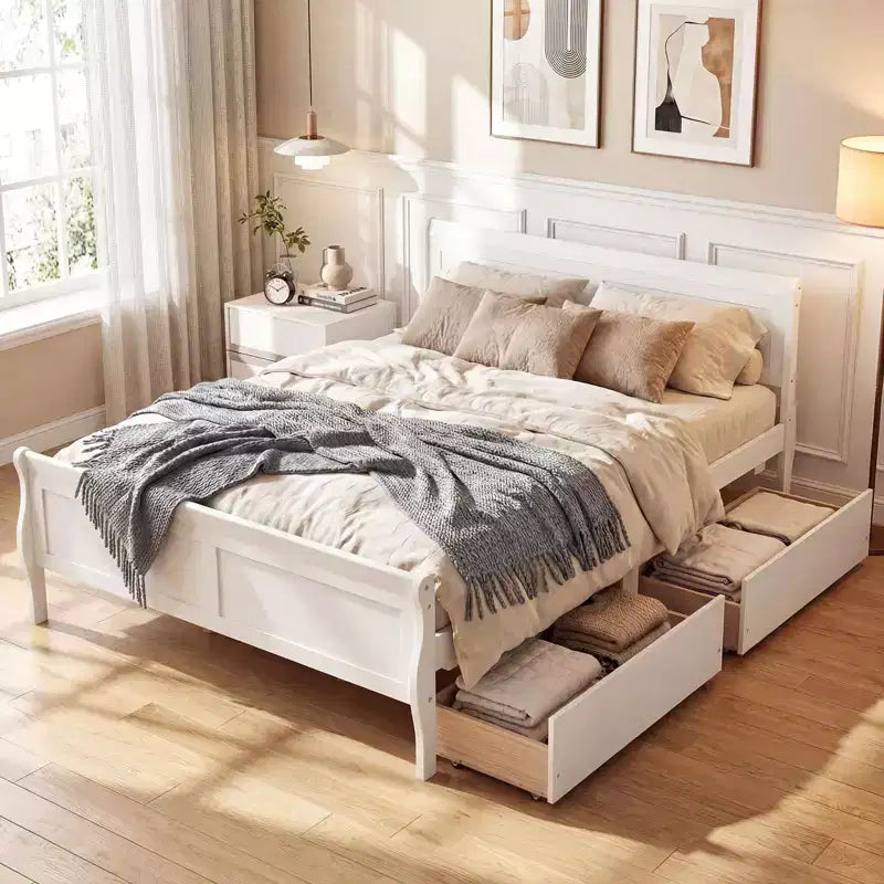 Struttura Letto a Una Piazza Costway con 2 Cassetti Contenitore, Base Letto in Legno con Testiera Beige/Bianco