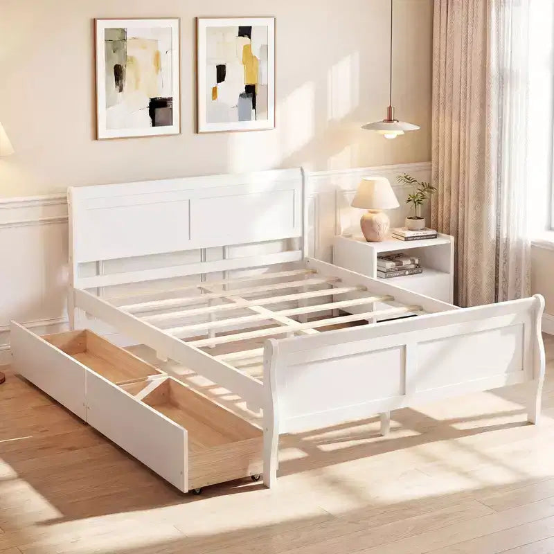 Struttura Letto a Una Piazza Costway con 2 Cassetti Contenitore, Base Letto in Legno con Testiera Beige/Bianco