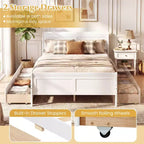 Struttura Letto a Una Piazza Costway con 2 Cassetti Contenitore, Base Letto in Legno con Testiera Beige/Bianco