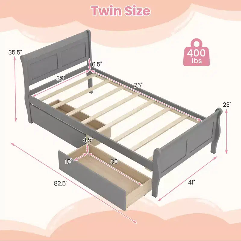Struttura Letto a Una Piazza Costway con 2 Cassetti Contenitore, Base Letto in Legno con Testiera Beige/Bianco