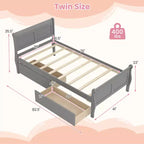 Struttura Letto a Una Piazza Costway con 2 Cassetti Contenitore, Base Letto in Legno con Testiera Beige/Bianco